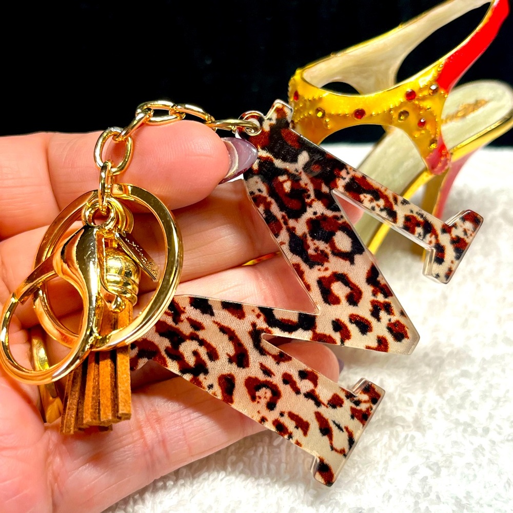 2/22 Letter M KEYCHAIN with gold accents